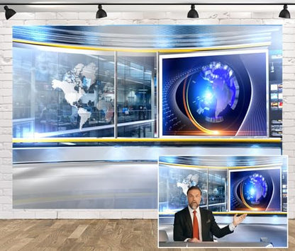 Fabric 10x8ft News Broadcast Backdrop TV Show News-Television Hall Interior Scene Photograohy Background Record News Report Business Study Backdrop Host Portrait Studio Props - size: 10x8FT