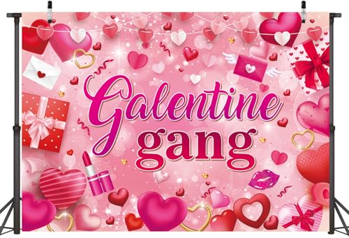 Galentine Gang Banner Backdrop 7x5FT Galentines Day Pink Cosmetics Love Heart Photography Background Valentines Girls Bestie Friend Theme Party Decorations Photo Props