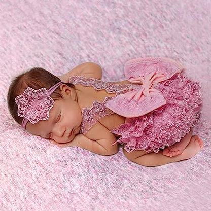 Ylsteed Newborn Photography Outfits - Girl Props Lace Romper Baby Photo Shoot Outfits Girls Photo Props (Strap Style - Purple) - color: Purple