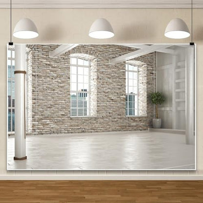 Yeele 7x5ft Modern Villa Backdrop for Photography Business Office Green Plant Brick Wall Empty Living Room Background for Online Meeting Video Conference Photo Studio Shoot Props Vinyl Wallpaper - size: 7x5ft