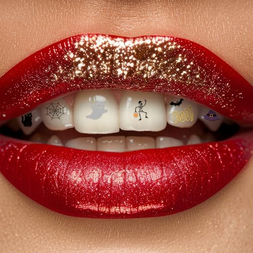 Halloween Tooth Bling Tattoo – Temporary Tooth Gem Kit for Teeth – Safe for Teens & Adults, Removable Fun Fake Tooth Tattoo Stickers for Halloween Costume, Party & Cosplay (Spooky) - color: Spooky