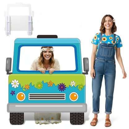 Capoda Mysterious Van Photo Backdrop Stand up Cardboard Cutout for Hippie Daisy Party Decorations - 55 x 52 Inch Large Retro Daisy Flower Truck Standee with Face Hole for Birthday Party Supplies - style: Hippie Car