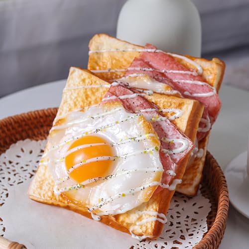 1Pc Artificial Fried Egg Toast Realistic Fake Toast Bread Simulation Bread Slice Model Photography Prop for Home Kitchen Party Shop Display Decoration