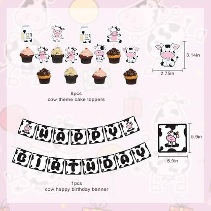 Amandir 115PCS Pink Cow Party Decorations - Balloon Garland Arch Kit with Cow Print Balloons, Happy Birthday Banner, Cake Topper for Girl Baby Shower, Farm Animals Themed Birthday Party Supplies