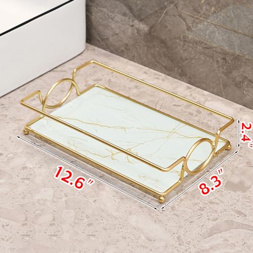 Vanity Tray Luxury Bathroom Counter Tray Glass Perfume Organizer Holder Cosmetics Makeup Skincare Display Decorative Vanity Trays for Bathroom Dresser Bedroom (Platinum, L) - color: Platinum-large
