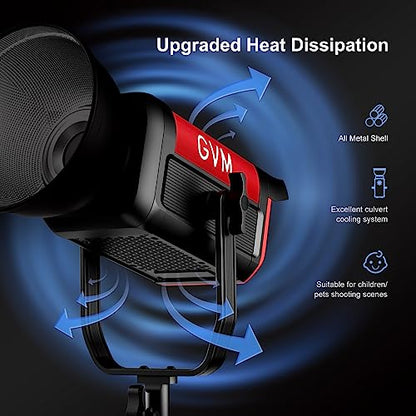 GVM 200W LED Video Light, 2700K-6800K Continuous Output Lighting LED COB Light with DMX/Bluetooth App Control, YouTube Studio Light for Film Recording Photography, CRI 97+ - size: 200W