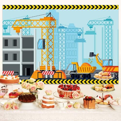 Construction Theme Birthday Photo Backdrop Kids Party Photography Backdrop Dump Truck Excavator Construction Backdrop 8X6FT - color: Construction-2, size: 8X6FT
