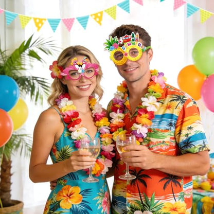 Konsait 18 Pack Luau Beach Pool Summer Paper Glasses for Adults, Hawaiian Aloha Party Favors, Accessories & Photo Props