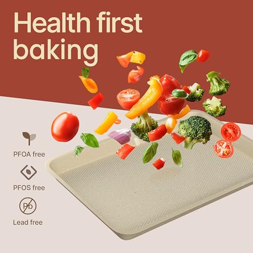 BAKKEN Kitchen Baking Pan - Small, Medium, and Large Cookie Pan (13.58×9.65, 15.75×11, 17.91×12.60), Nonstick, Diamond Texture Bottom, PFOA, PFOS, PTFE Free, Oven Safe (450°F), Pack of 3, White Marble - color: White Marble, size: Pack of 3
