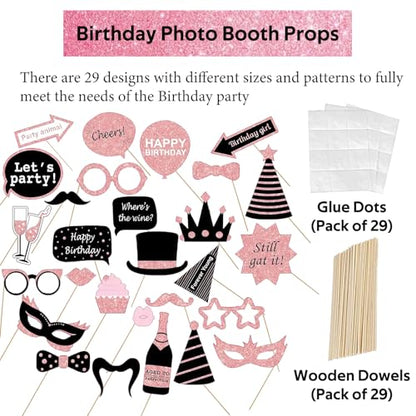 Birthday Photo Booth Props, Black Rose Inflatable Photo Booth Frame, 29PCS Photo Booth Props for Party Selfie Party Decorations and Gifts - size: Black Rose Birthday Inflatable Frame
