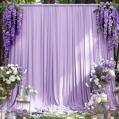 MEETSKY 10ft x 8ft Purple Backdrop Valentine's Day Birthday Backdrop Curtains Wedding Photo Background Rod Pocket Backdrops Drapes Party Decoration Girls Baby Shower Photoshoot,5ft x 8ft,2 Panels - color: Light Purple, size: 60"W x 96"L (Pack of 2)