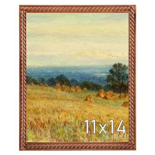 Muzilife 11x14 Wood Picture Frame with HD Glass Cover, Vintage Rope-Shape Photo Frame Display Pictures 8x10 with Mat or 11x14 Without Mat, Vertical & Horizontal on Wall, Brown,1pcs - color: Brown Rope-Shape