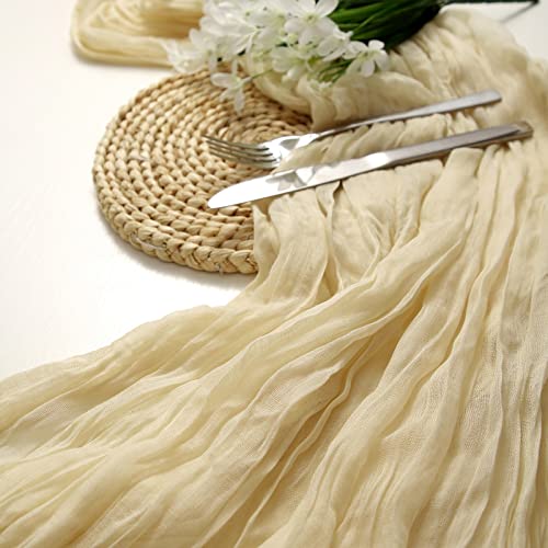 DOLOPL Cream Cheesecloth Table Runner 13.3ft Boho Gauze Cheese Cloth Table Runner Rustic Sheer Runner 160inch Long for Wedding Bridal Baby Shower Birthday Party Cake Table Decorations - color: Cream