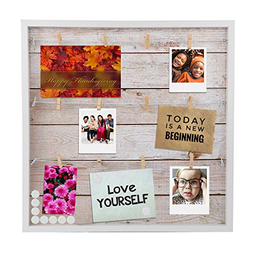 Houseables Picture Board, Photo Board, Photo Display, Picture Collage, Collage Frame, Polaroid Wall Display, Wall Decor, Memory, Postcard, Magnetic, Bulletin, Hanging with Clips, String, Bedroom, 20in - color: Grey Light Rustic Wood