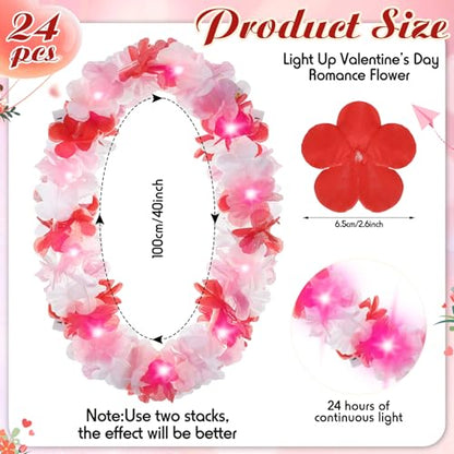 Sherr 24 Pcs LED Leis Light Up Wedding Hawaiian Leis Flower Necklace with LED Lights Beach Tropical Carnival Party Wedding Supplies Luau for Masquerade - color: Red Pink White