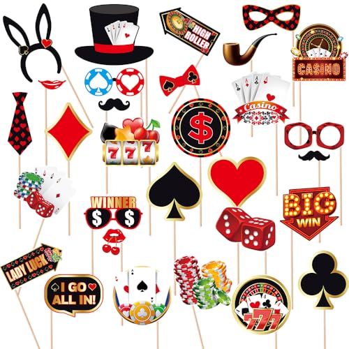 Casino Theme Party Decorations, Tumwisk 30PCS Las Vegas Photo Booth Props, Casino Birthday Decorations Funny Vegas Themed Poker Party Game Night Selfie Props - color: Las Vegas