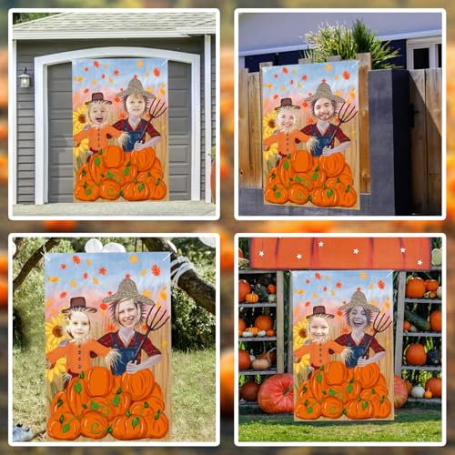 Thanksgiving Photography Backdrop Pumpkin Photo Background Fall Harvest Decor Autumn Events Photo Props Scarecrow Fall Party Festival Supplies Trunk or Treat Car Decorations with Rope, 60 x 40 Inch