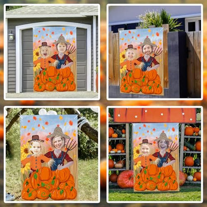 Thanksgiving Photography Backdrop Pumpkin Photo Background Fall Harvest Decor Autumn Events Photo Props Scarecrow Fall Party Festival Supplies Trunk or Treat Car Decorations with Rope, 60 x 40 Inch