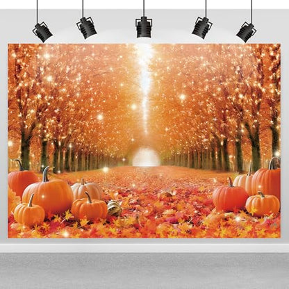 Fall Photography Backdrop 7x5ft, Autumn Maple Leaves Photo Background, Pumpkins Background for Thanksgiving Party, Farm Harvest Photo Booth Props - color: Autumn Backdrop-1, size: 7×5ft
