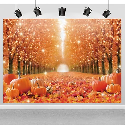 Fall Photography Backdrop 7x5ft, Autumn Maple Leaves Photo Background, Pumpkins Background for Thanksgiving Party, Farm Harvest Photo Booth Props - color: Autumn Backdrop-1, size: 7×5ft