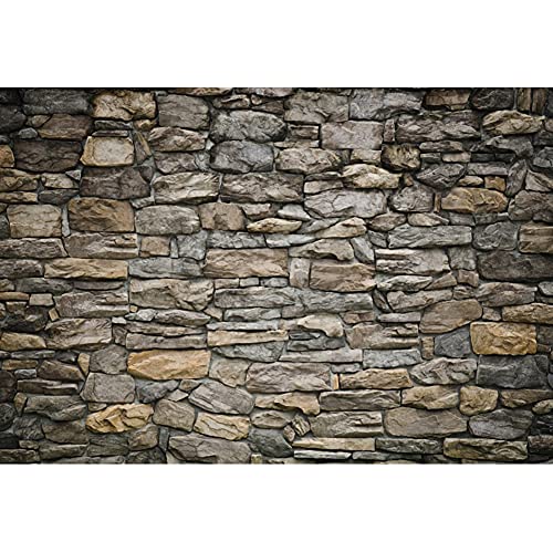 Laeacco 8x6FT Vintage Stone Brick Wall Polyester Backdrop Grunge Rock Stone Texture Retro Rustic Countryside Photography Background Party Banner Newborn Baby Kids Boys Adults Portrait Photo Shoot