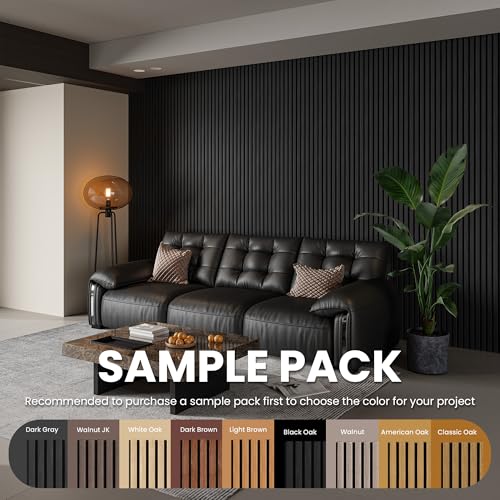 Smartstandard Sample Wood Slat Wall Panel, Soundproof Wooden Wall Panels, Acoustic Wood Panels for Wall, Matte Black, Sample Pack - color: Black Oak, size: 6" x 4.7"