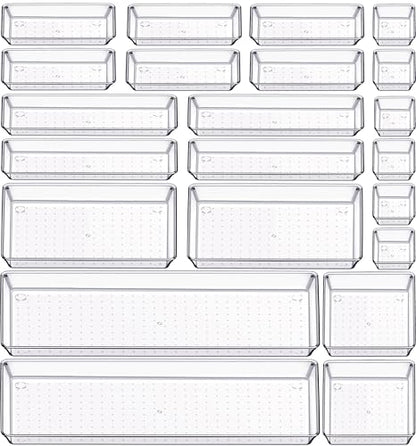 Criusia 22 Pcs Drawer Organizer Bins, Acrylic Non Slip Kitchen Drawer Organizers Storage Tray Divider, Multifunctional Storage for Cosmetics, Bathroom, Tools, Kitchen and Office - size: 22 Pack