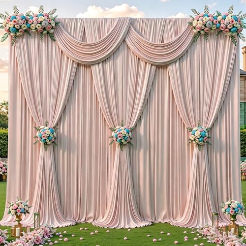 4 Panles Nude Backdrop Curtains - Wrinkle Free Fabric Backdrop Curtain for Photoshoot,10ft Wedding Party Photo Backdrop Drapes for Birthday Baby Shower Photography Stage Background Decorations - color: Nude, size: W4' x H10'(4 panels)