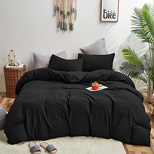 KAREVER Black Comforter Twin Solid Dark Color Bedding Set 3 Pieces Soft Black Blanket Set 1 Black Twin Comforter (68x90 inches) with 2 Pillowcases(20x26 inches) - color: Black, size: Twin/Twin XL
