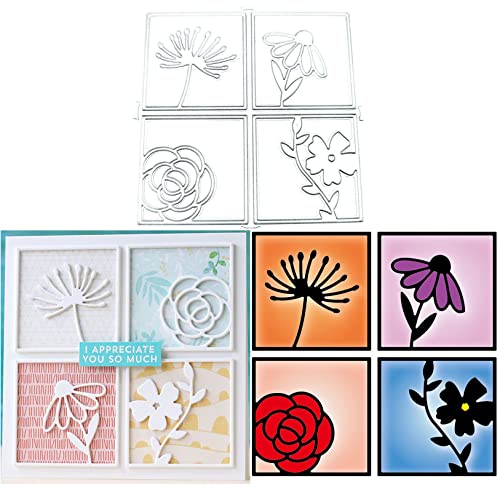 Scrapbooking Die-Cuts, Strips Frame Metal Cutting Dies for Card Making, Paper Craft Punch Template, Background Embossing Stencils, DIY Album Décor (Square Flowers) - color: Square Flowers
