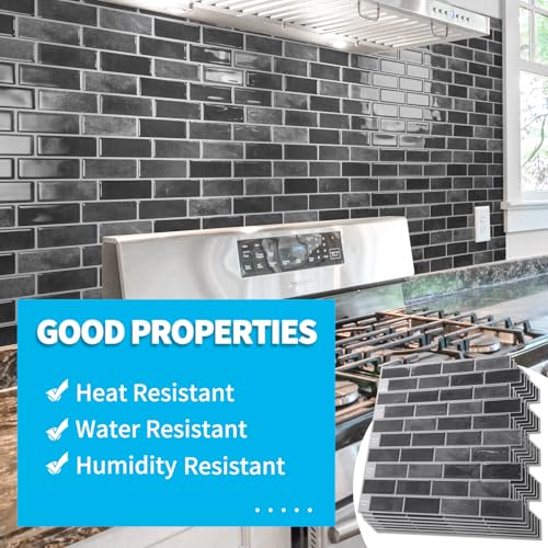 Art3d 10-Sheet Kitchen Backsplash Tiles Peel and Stick, Self Adhesive Wall Tile Sticker for Kitchen Island Bathroom Laundry Room RV Renter 12" x 12" - Smoky Black - color: Smoky Black