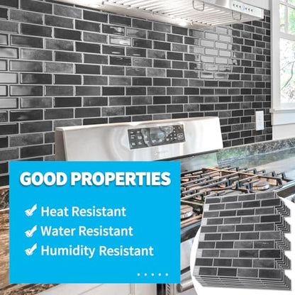 Art3d 10-Sheet Kitchen Backsplash Tiles Peel and Stick, Self Adhesive Wall Tile Sticker for Kitchen Island Bathroom Laundry Room RV Renter 12" x 12" - Smoky Black - color: Smoky Black
