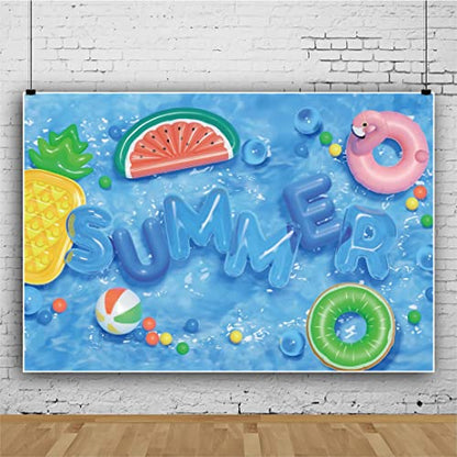 Renaiss 8x6ft Hello Summer Backdrop Swim Ring Beach Ball Swimming Pool Background Summer Holiday Splash Party Banner Kids Birthday Baby Shower Wedding Graduation Water Party Decors Photo Booth Props - size: 8x6ft