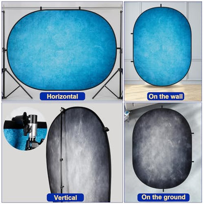 Kate 5x6.5ft Collapsible Backdorp Pop Up Backdorps,Double Sided Blue Screen and Gray Screen, 2 in 1 Collapsible and Reversible Background for Photography, YouTube Videos,and Live Streaming - color: Blue/Gray