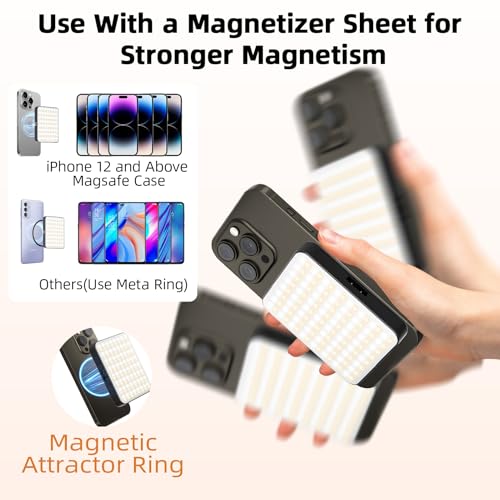 Magnetic Selfie Light for Cell Phone, gliship 128 Led Selfie Light Compatible with Magsafe Rechargeable Portable Clip Fill Light with 3 Lights Modes for Phone Camera Laptop Camera - color: Black