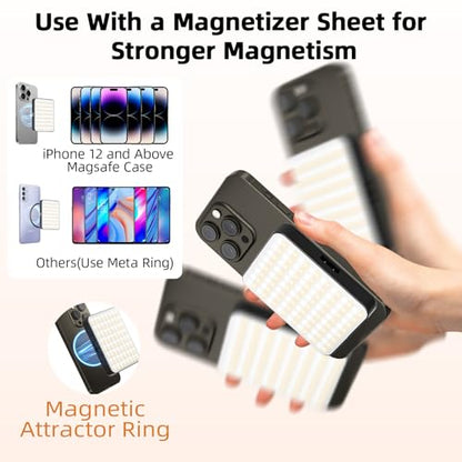 Magnetic Selfie Light for Cell Phone, gliship 128 Led Selfie Light Compatible with Magsafe Rechargeable Portable Clip Fill Light with 3 Lights Modes for Phone Camera Laptop Camera - color: Black