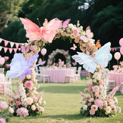 Havawish 3 Pcs 19.7in Giant Butterfly Decoration for Wedding Party Reception, Artificial Gauze Large Butterfly Prop for Banquet Ceremony Church, White Pink and Purple - color: White, Pink and Purple, size: Butterfly