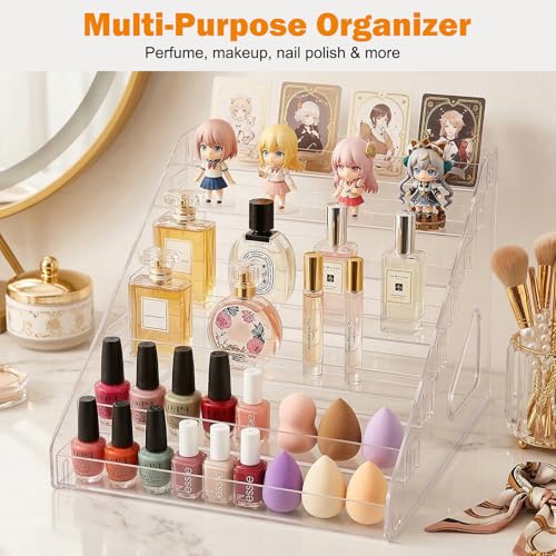 Clear Acrylic 7-Tier Perfume Display Stand, Perfume Organizer Stand Storage Tray for Makeup Organization