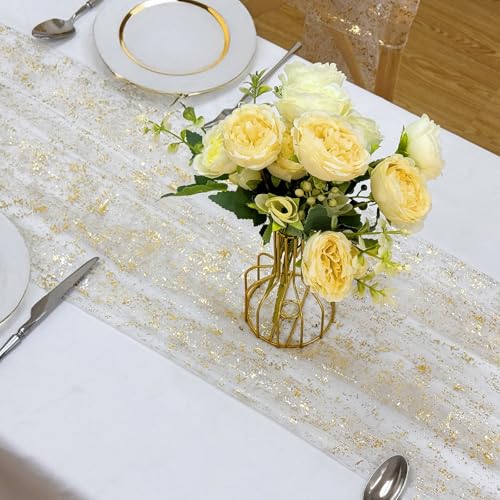 AerWo 10FT Gold Table Runner, Gold Foil Glitter Sheer Sequin Table Runners 120 Inches Long, Wedding Centerpiece Table Decorations for Party Supplies Birthday Bridal Baby Shower Christmas Home Decor - size: 1 Piece, style: Gold