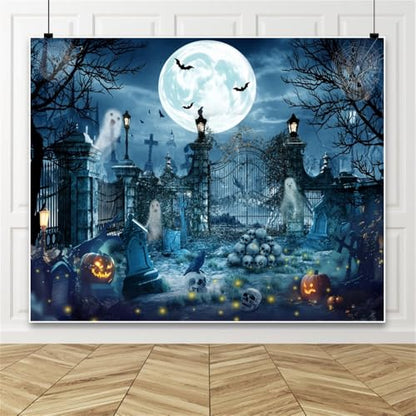 Halloween Backdrop for Photography 10x8ft Scary Cemetery Ghost Skull Full Moon Night Halloween Photo Backdrop Spooky Pumpkin Bat Photography Background Party Decor Kid Adult Portrait Photo Booth Prop