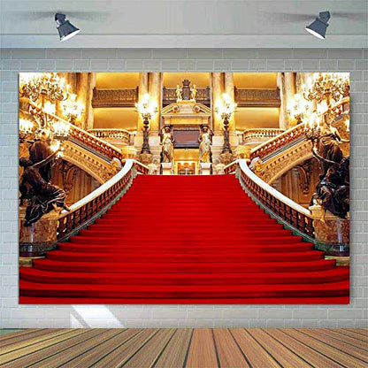 Red Carpet Backdrop, Golden Palace Gorgeous European Hall Photo Backdrop, Vinyl 5x3ft Prom Picture Photo Studio Props BJXTGU2 - color: Red, size: 5x3ft