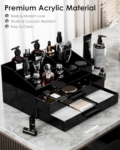 ProCase Cologne Organizer with Drawer, Acrylic Perfume Holder & Bathroom Countertop Organizer for Men & Women, Dresser Vanity Storage for Cologne, Perfume and Skincare -2 Layer - style: 2 Layer