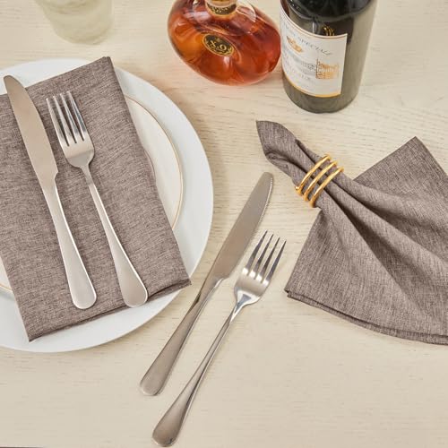 Cloth Napkin Set of 8 Square Washable Reusable Linen Fabric Polyester for Kitchen Dinner Dining Restaurants Wedding Party Banquet Table(Mocha/17x17 Inch) - color: Mocha