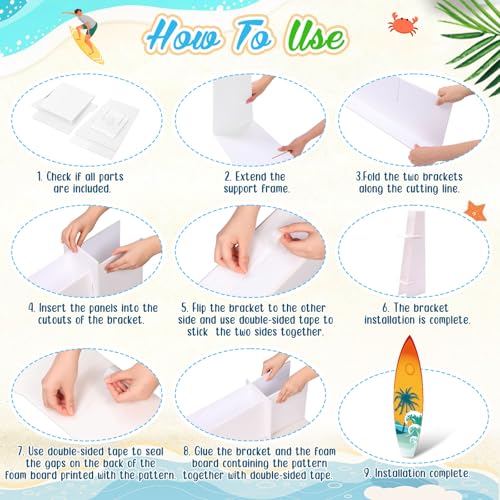Yalikop 6 Ft Surfboard Cardboard Cutout Stand Up Photo Prop - Hawaiian Tropical Party Decorations Standee Surfboard Foam Board for Garden Yard Sign Decor Summer Beach Luau Photography Background - style: Ocean Waves