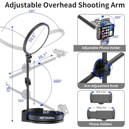 Selfie Light Kit for Desk and Laptop,55W Dimmable Full Screen Ring Light,with Rotating Storage Box,Pen Holder Stand,Phone Holder and Controller (Ice Blue, 10.5) - color: Ice Blue