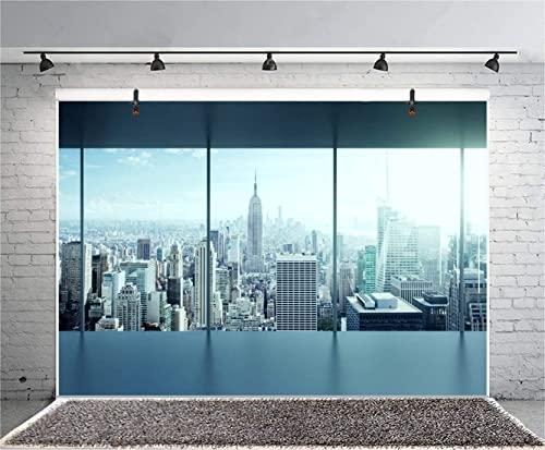 AOFOTO 15x10ft Business Office Sash Window Backdrop French Window Photography Background Empty Casement Work Modern City Building New York Skyscraper Photo Studio Prop Success Job City Landscape Vinyl - size: 15x10ft