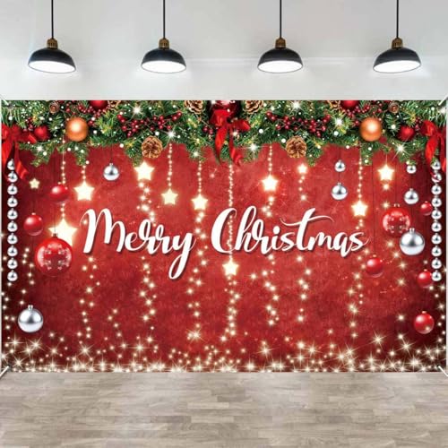 Zliisang 5.9x3.6ft Merry Christmas Backdrop for Photography Glitter Sparkle Red Snowflakes Photo Background Winter New Year Eve Family Christmas Party Decoration