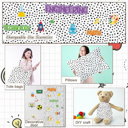Classroom Fabric Bulletin Board 47x141inch Black Dots White Back to School Classroom Backdrop Decoration for Wall Door Background, DIY Crafts, Bulletin Boards, Pillows, Curtains, Reusable, Easy to Cut - style: White Polka Dots