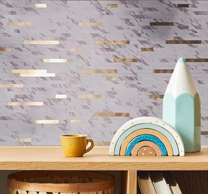 10-Sheet Peel and Stick Backsplash Tile, PVC Mixed Metal Stick on Backsplash Tiles for Kitchen (White Marble + Gold-2, 10) - color: White Marble + Gold-2, size: 10