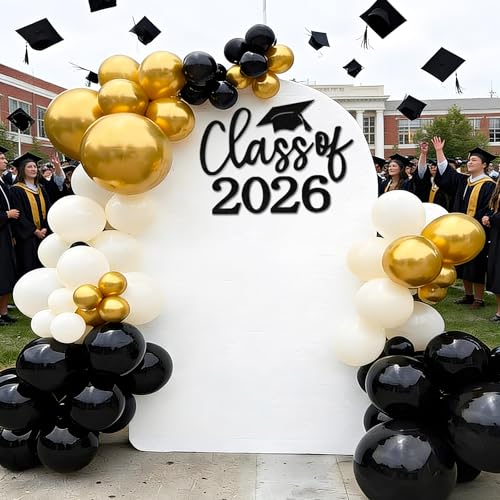 Class of 2026 Sign for Backdrop - Felt Class of 2026 Congrats Grad Decal Sign for Graduation Balloon Arch Backdrop Grad Party Decorations Photo Props (Black) - color: Black